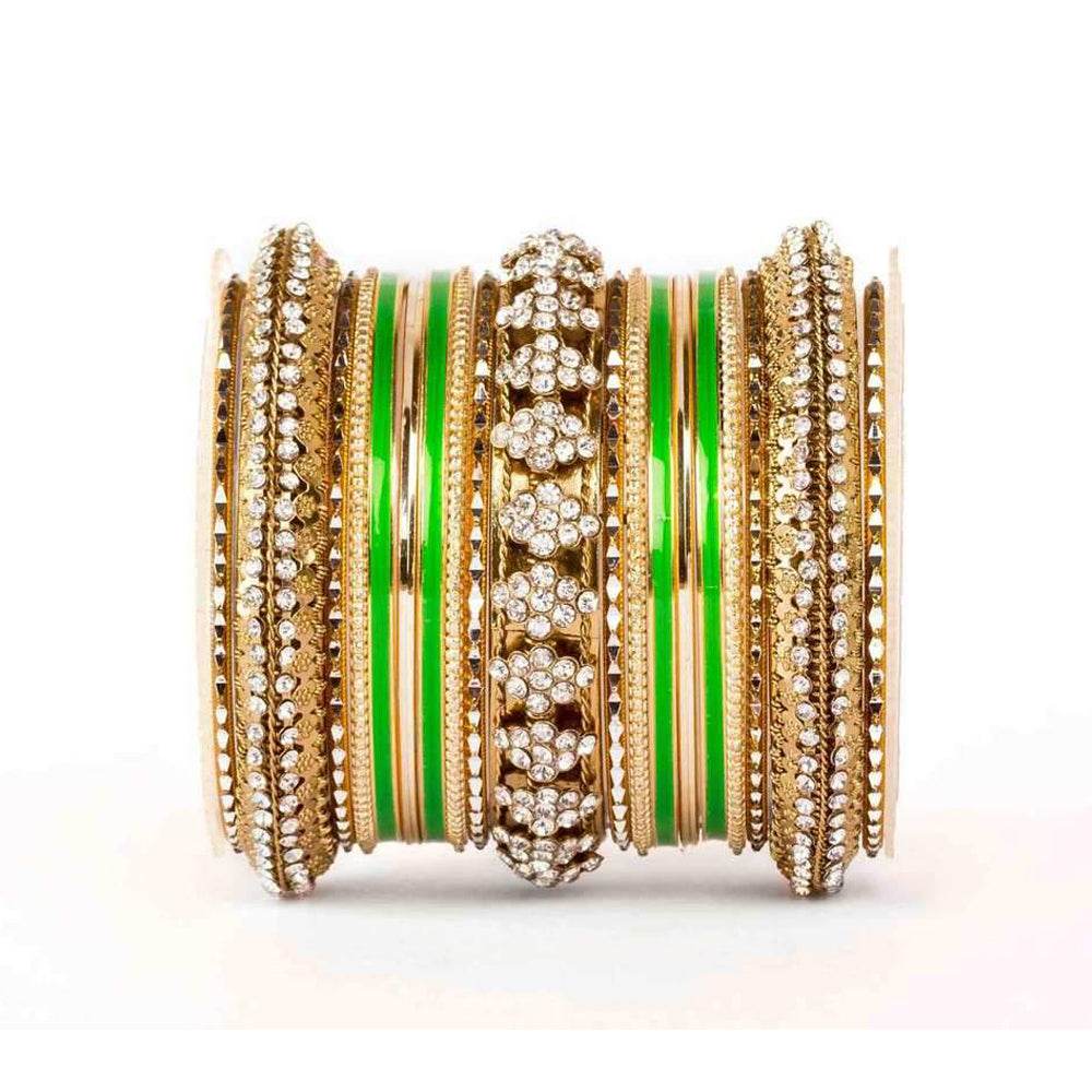 Beautiful Colored Meena Bangle Set For One Hand Green T4 Jewels