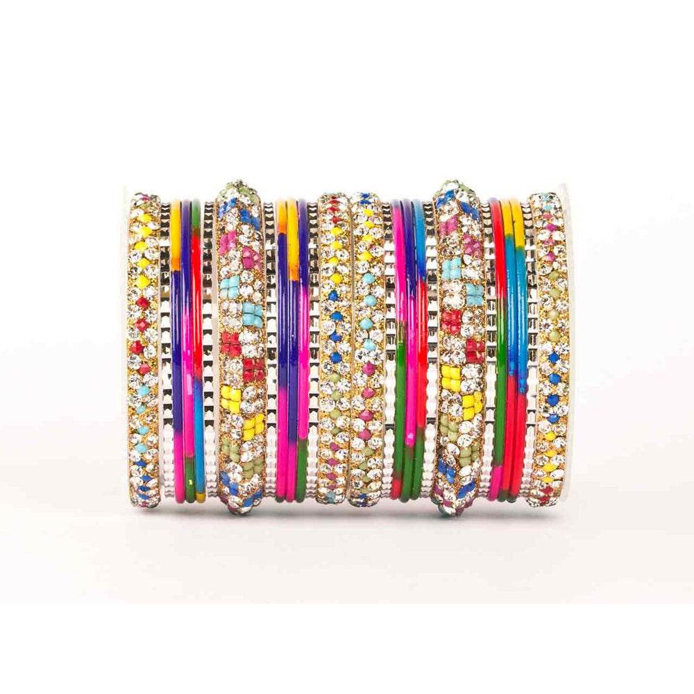 Lac Stone Pattern Bangle Set For Two Hands Multi T4 Jewels