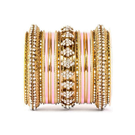 Beautiful Colored Meena Bangle Set For One Hand Pink T4 Jewels