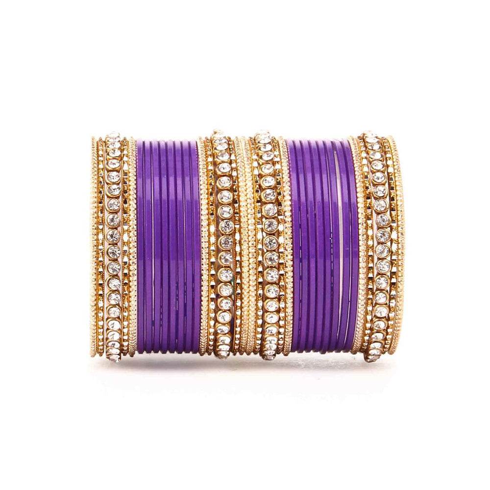 Simple Matte Textured Stone Bangle Set Purple T4 Jewels