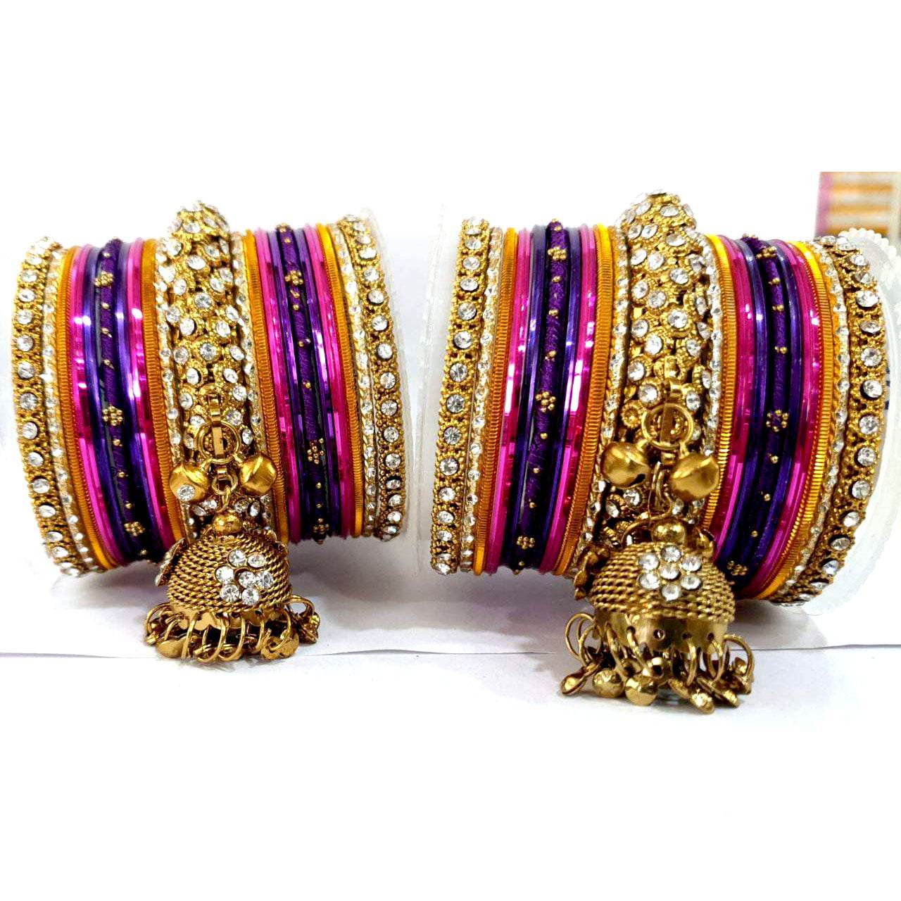 Traditional Shining Jhumki Bangle Set For Two Hands By T4 Jewels Phalsa-Rani T4 Jewels