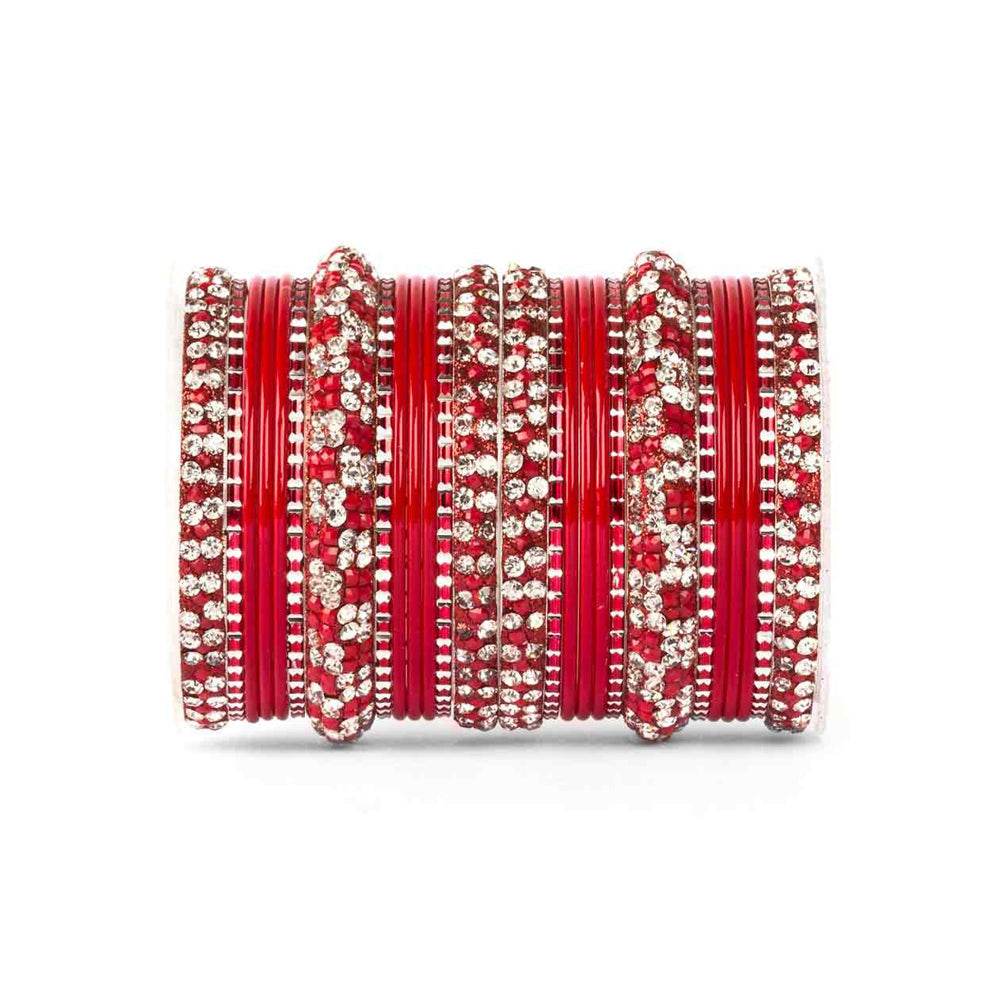 Lac Stone Pattern Bangle Set For Two Hands Red T4 Jewels