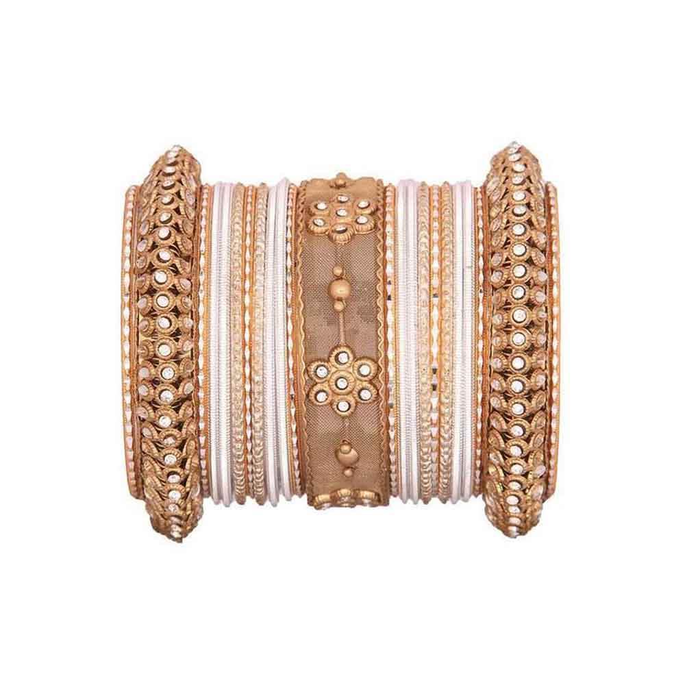 One Hand Multi-Colored Velvet Textured Bangle Set Silver-Golden T4 Jewels