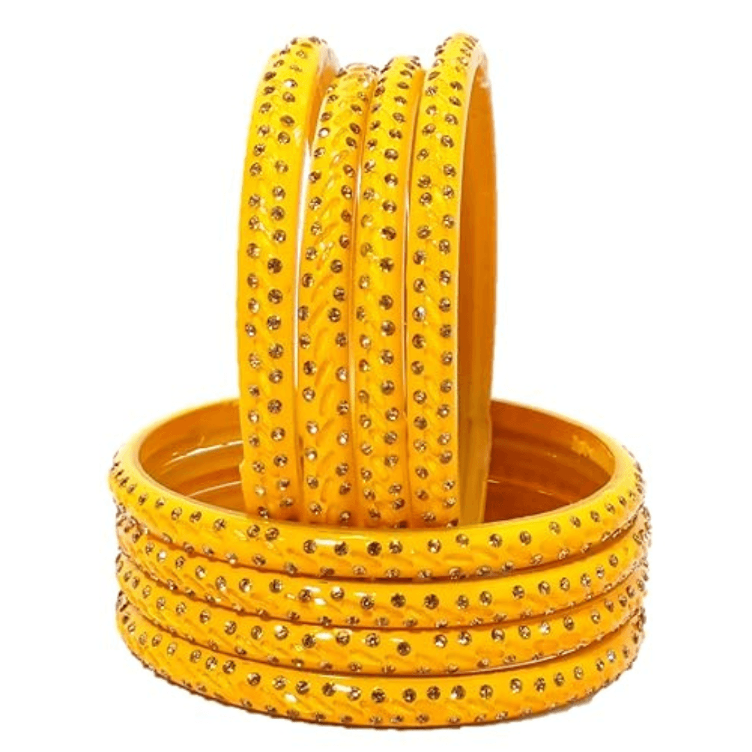 T4 Jewels (2.10 & 2.12 Size Golden Stones Studded Designer Bangle Set - (Set Of 8) - RDKRSHN