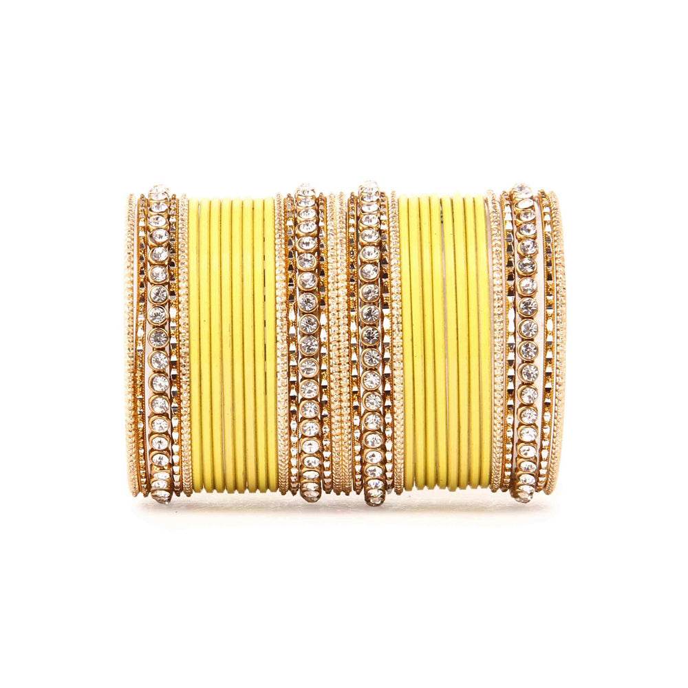 Simple Matte Textured Stone Bangle Set Yellow T4 Jewels